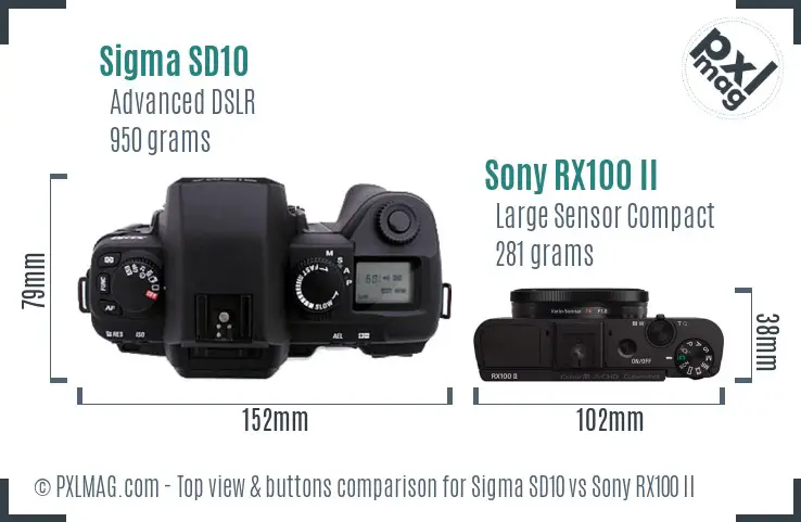 Sigma SD10 vs Sony RX100 II top view buttons comparison