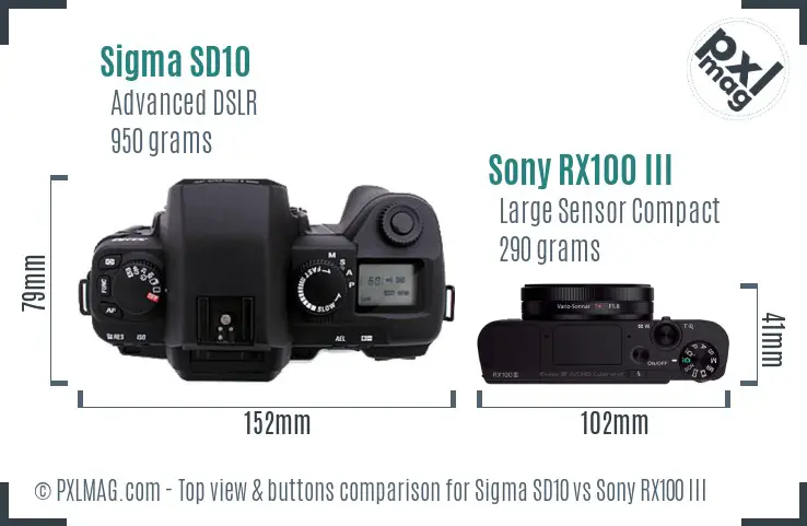 Sigma SD10 vs Sony RX100 III top view buttons comparison