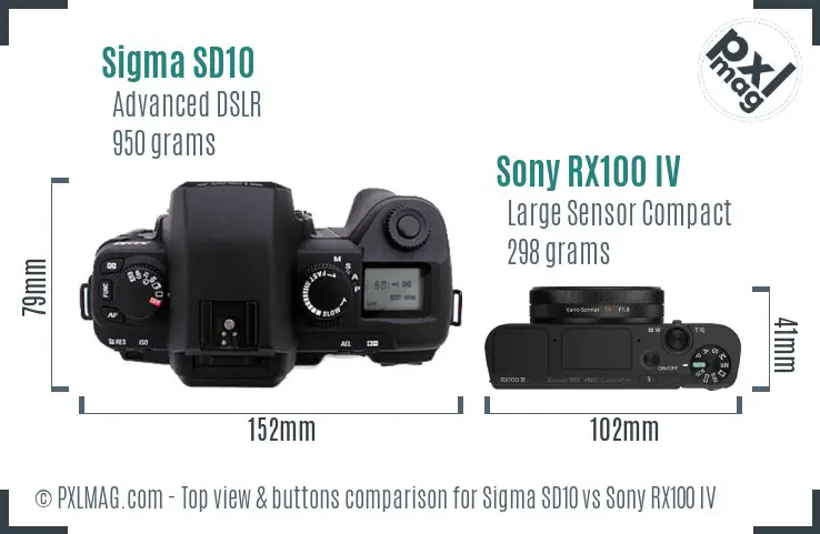 Sigma SD10 vs Sony RX100 IV top view buttons comparison Sigma SD10 vs Sony RX100 IV top view buttons comparison