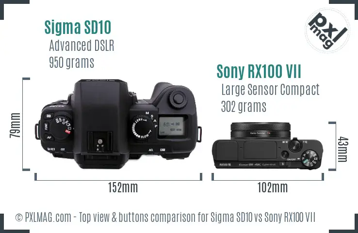 Sigma SD10 vs Sony RX100 VII top view buttons comparison