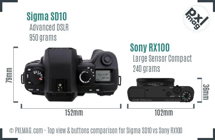 Sigma SD10 vs Sony RX100 top view buttons comparison