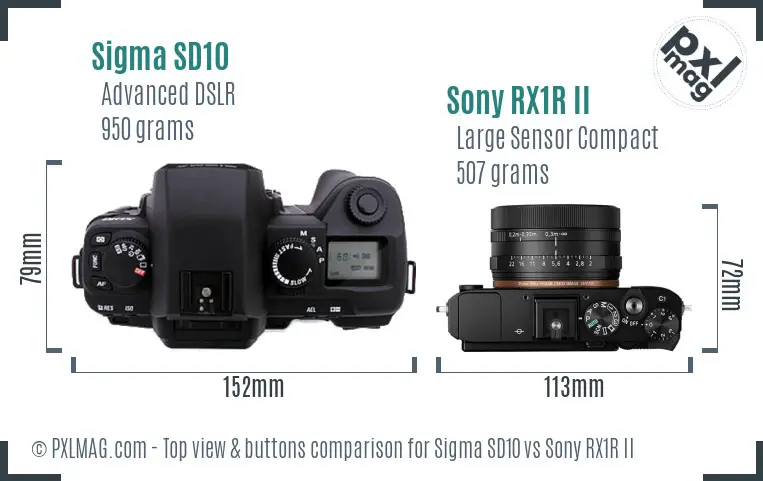 Sigma SD10 vs Sony RX1R II top view buttons comparison