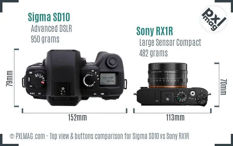 Sigma SD10 vs Sony RX1R top view buttons comparison