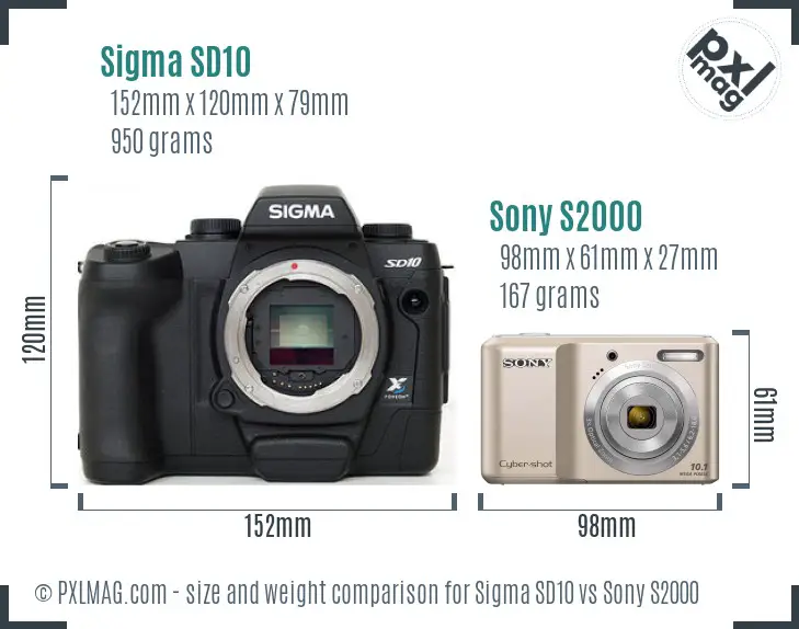 Sigma SD10 vs Sony S2000 size comparison