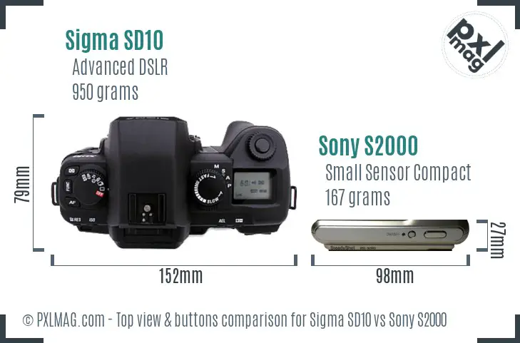 Sigma SD10 vs Sony S2000 top view buttons comparison