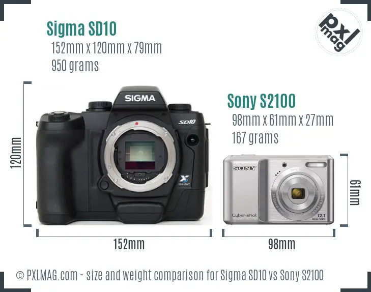 Sigma SD10 vs Sony S2100 size comparison