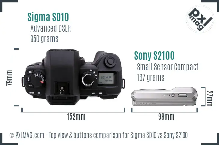Sigma SD10 vs Sony S2100 top view buttons comparison
