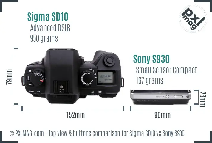 Sigma SD10 vs Sony S930 top view buttons comparison