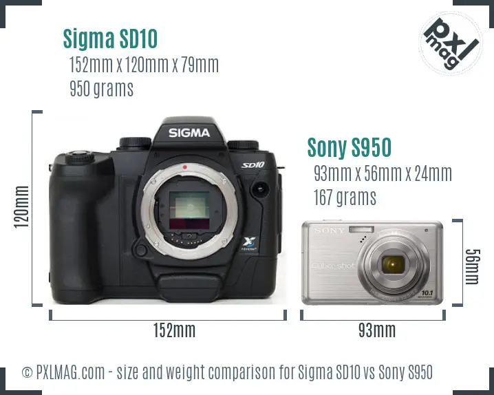 Sigma SD10 vs Sony S950 size comparison