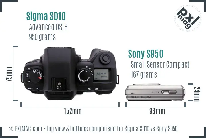 Sigma SD10 vs Sony S950 top view buttons comparison