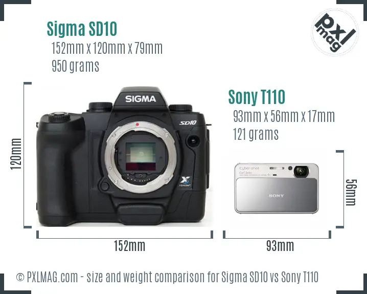 Sigma SD10 vs Sony T110 size comparison Sigma SD10 vs Sony T110 size comparison