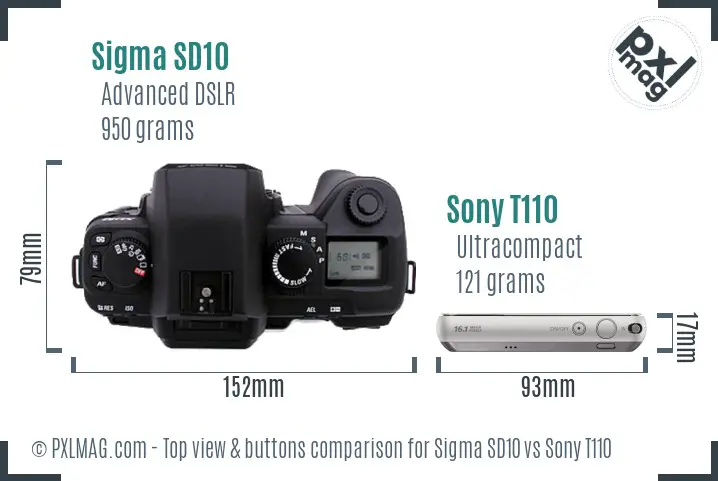 Sigma SD10 vs Sony T110 top view buttons comparison