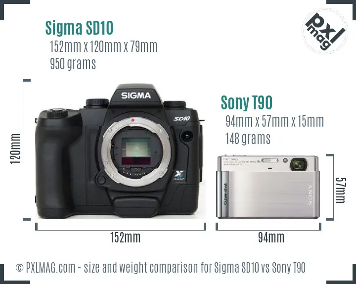 Sigma SD10 vs Sony T90 size comparison