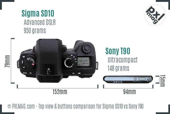 Sigma SD10 vs Sony T90 top view buttons comparison