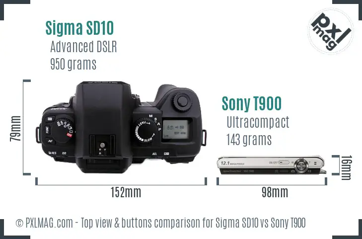 Sigma SD10 vs Sony T900 top view buttons comparison
