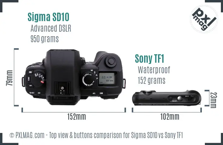 Sigma SD10 vs Sony TF1 top view buttons comparison