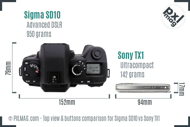 Sigma SD10 vs Sony TX1 top view buttons comparison