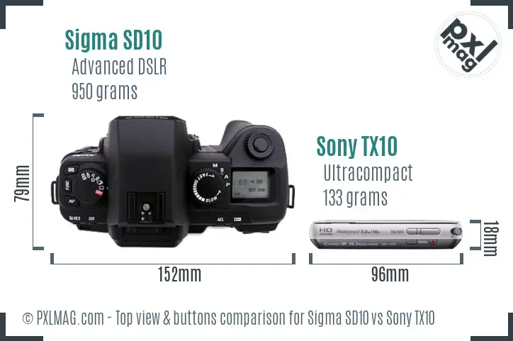 Sigma SD10 vs Sony TX10 top view buttons comparison