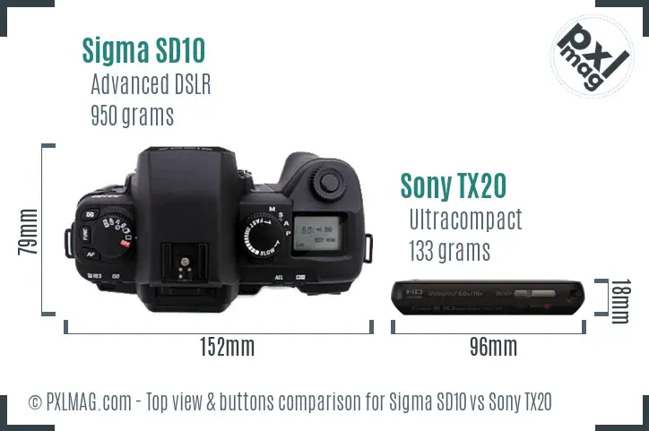 Sigma SD10 vs Sony TX20 top view buttons comparison