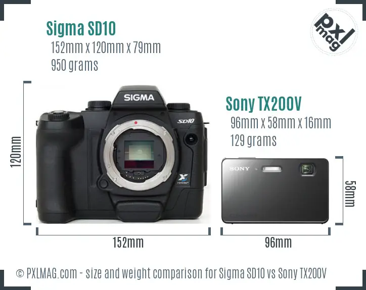 Sigma SD10 vs Sony TX200V size comparison