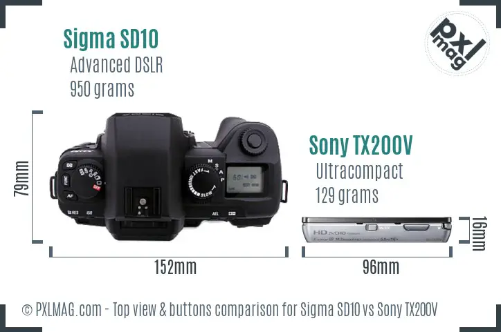 Sigma SD10 vs Sony TX200V top view buttons comparison