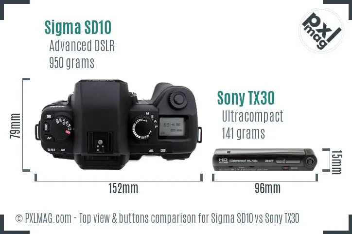 Sigma SD10 vs Sony TX30 top view buttons comparison