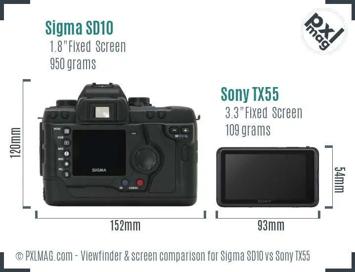 Sigma SD10 vs Sony TX55 Screen and Viewfinder comparison