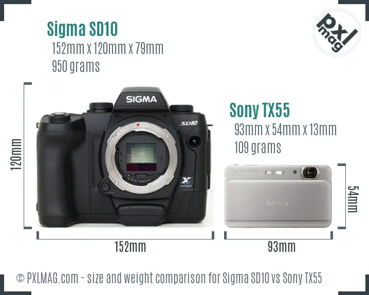 Sigma SD10 vs Sony TX55 size comparison