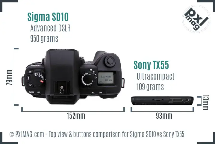 Sigma SD10 vs Sony TX55 top view buttons comparison