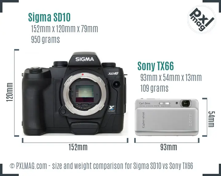 Sigma SD10 vs Sony TX66 size comparison
