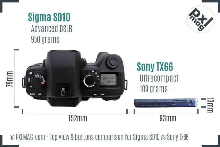 Sigma SD10 vs Sony TX66 top view buttons comparison