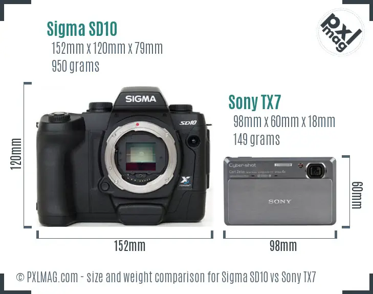 Sigma SD10 vs Sony TX7 size comparison