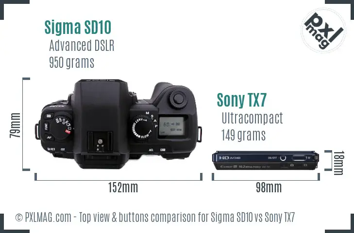 Sigma SD10 vs Sony TX7 top view buttons comparison