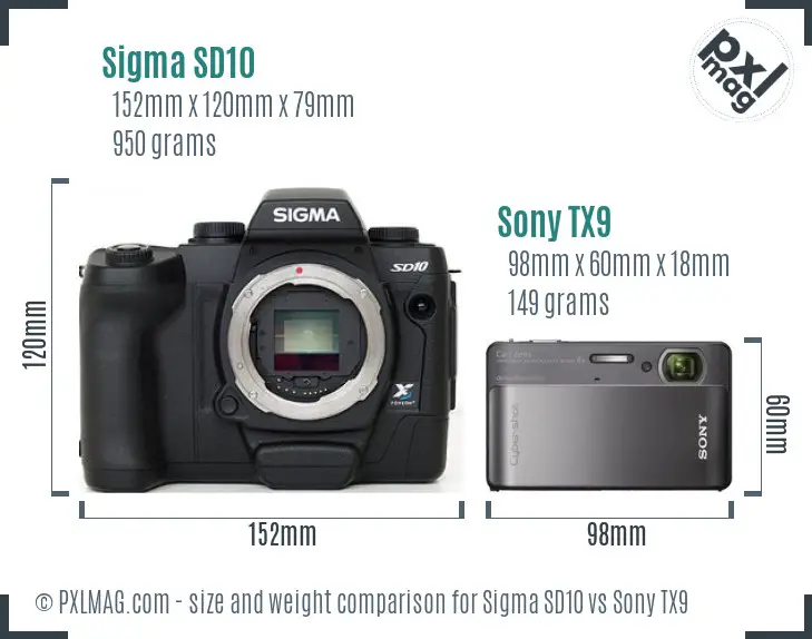 Sigma SD10 vs Sony TX9 size comparison