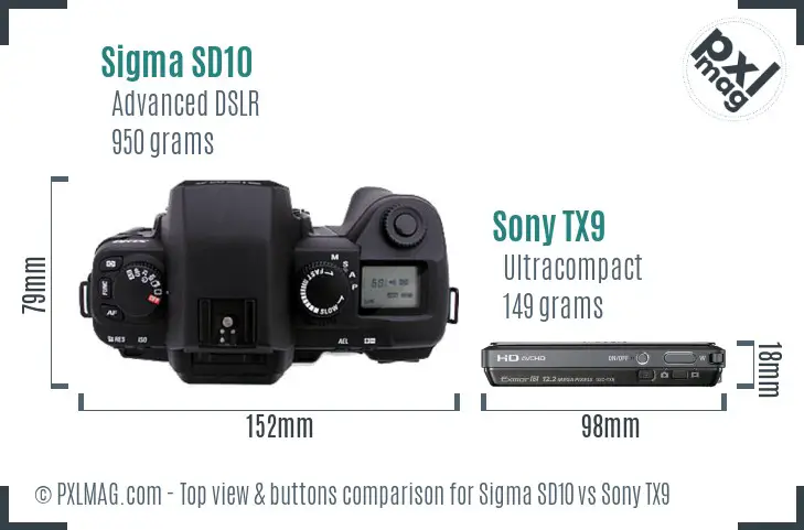 Sigma SD10 vs Sony TX9 top view buttons comparison