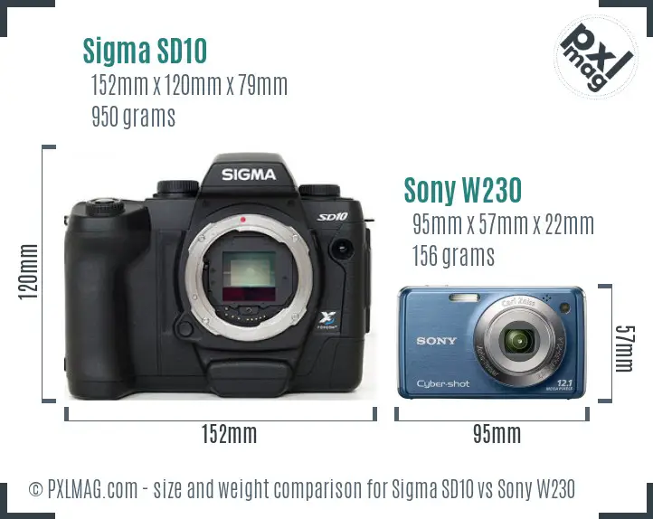 Sigma SD10 vs Sony W230 size comparison