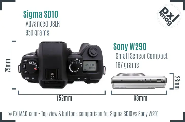 Sigma SD10 vs Sony W290 top view buttons comparison