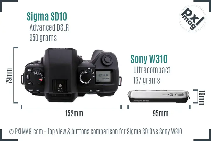 Sigma SD10 vs Sony W310 top view buttons comparison