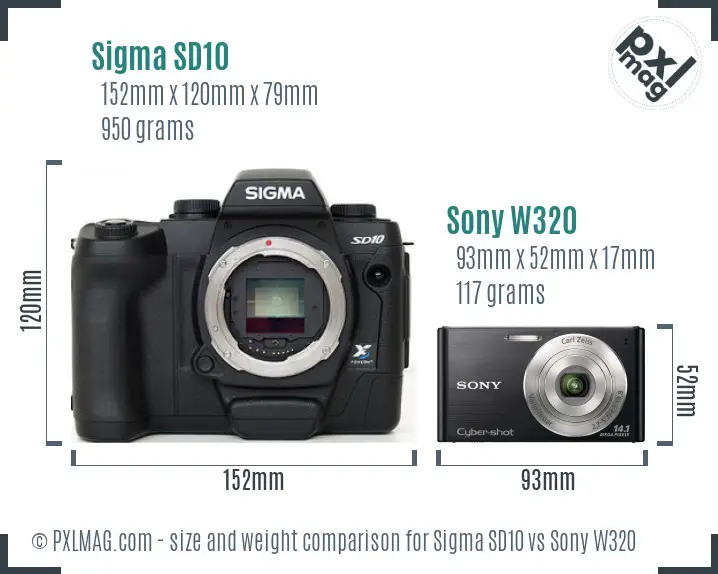 Sigma SD10 vs Sony W320 size comparison