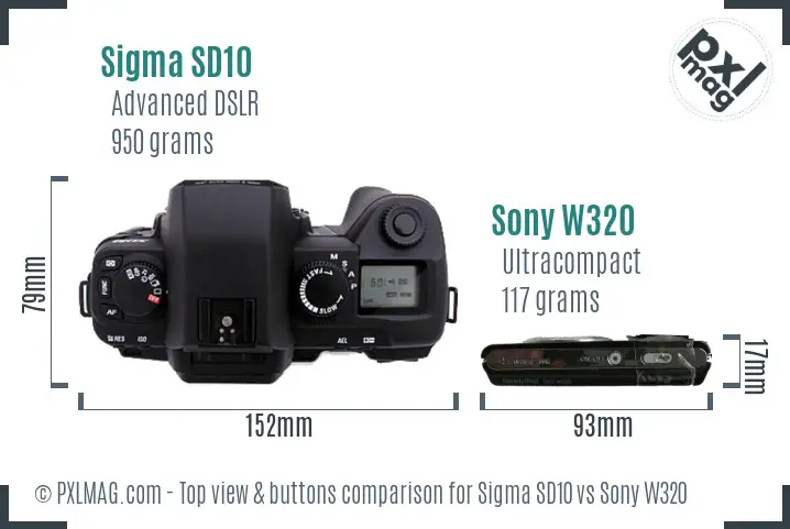 Sigma SD10 vs Sony W320 top view buttons comparison