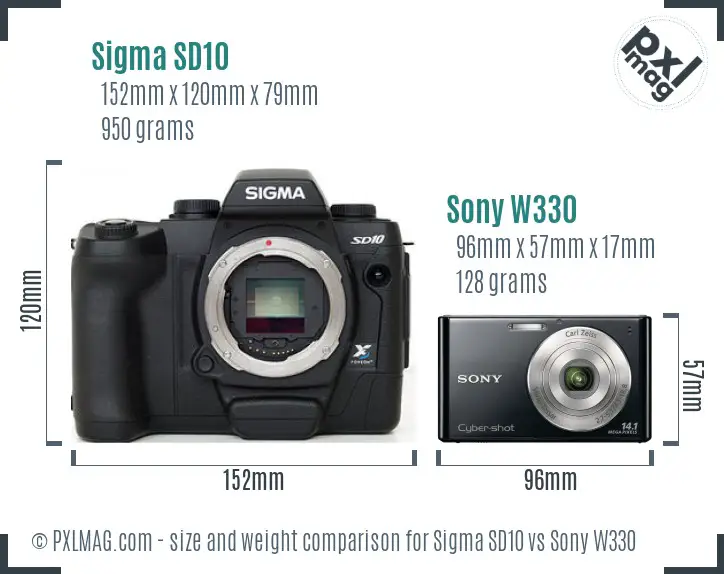 Sigma SD10 vs Sony W330 size comparison