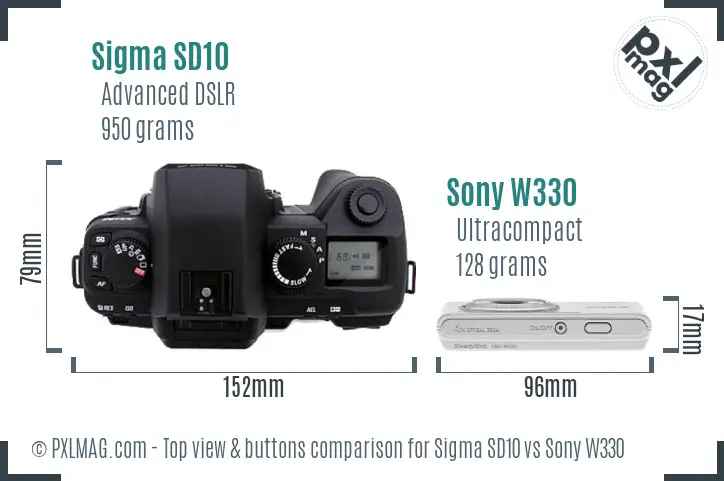 Sigma SD10 vs Sony W330 top view buttons comparison