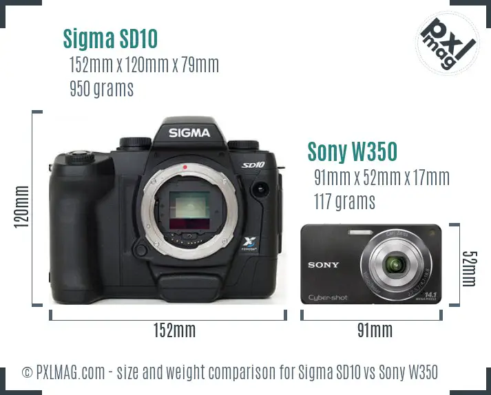 Sigma SD10 vs Sony W350 size comparison