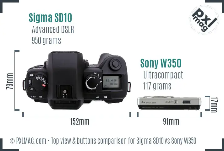 Sigma SD10 vs Sony W350 top view buttons comparison