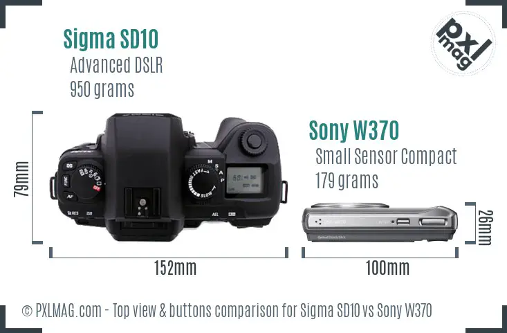 Sigma SD10 vs Sony W370 top view buttons comparison