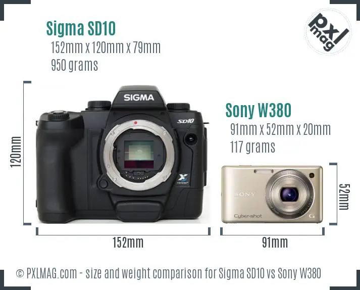 Sigma SD10 vs Sony W380 size comparison