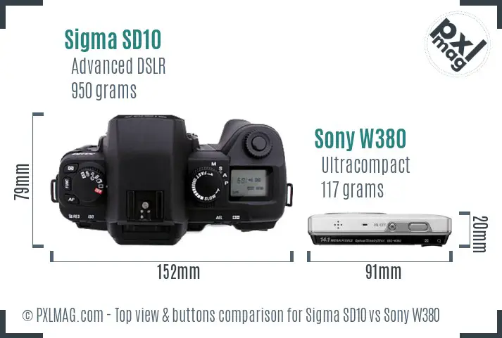 Sigma SD10 vs Sony W380 top view buttons comparison