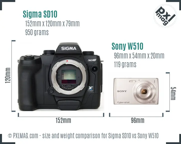 Sigma SD10 vs Sony W510 size comparison