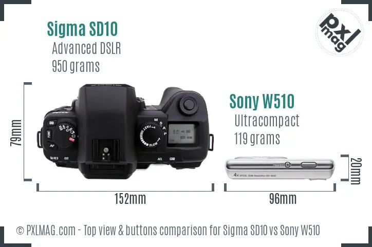 Sigma SD10 vs Sony W510 top view buttons comparison