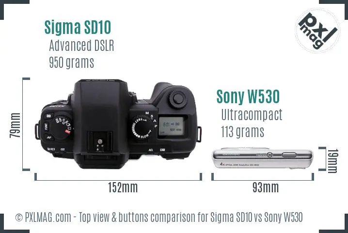 Sigma SD10 vs Sony W530 top view buttons comparison